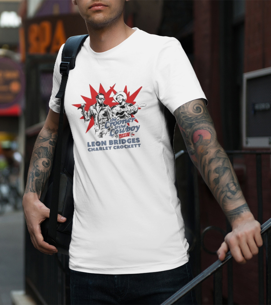The Crooner And The Cowboy Live Leon Bridges Charley Crockett Silhouette Burst T-Shirt