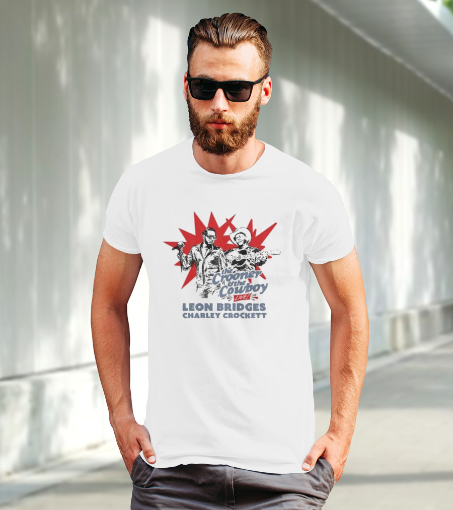 The Crooner And The Cowboy Live Leon Bridges Charley Crockett Silhouette Burst T-Shirt
