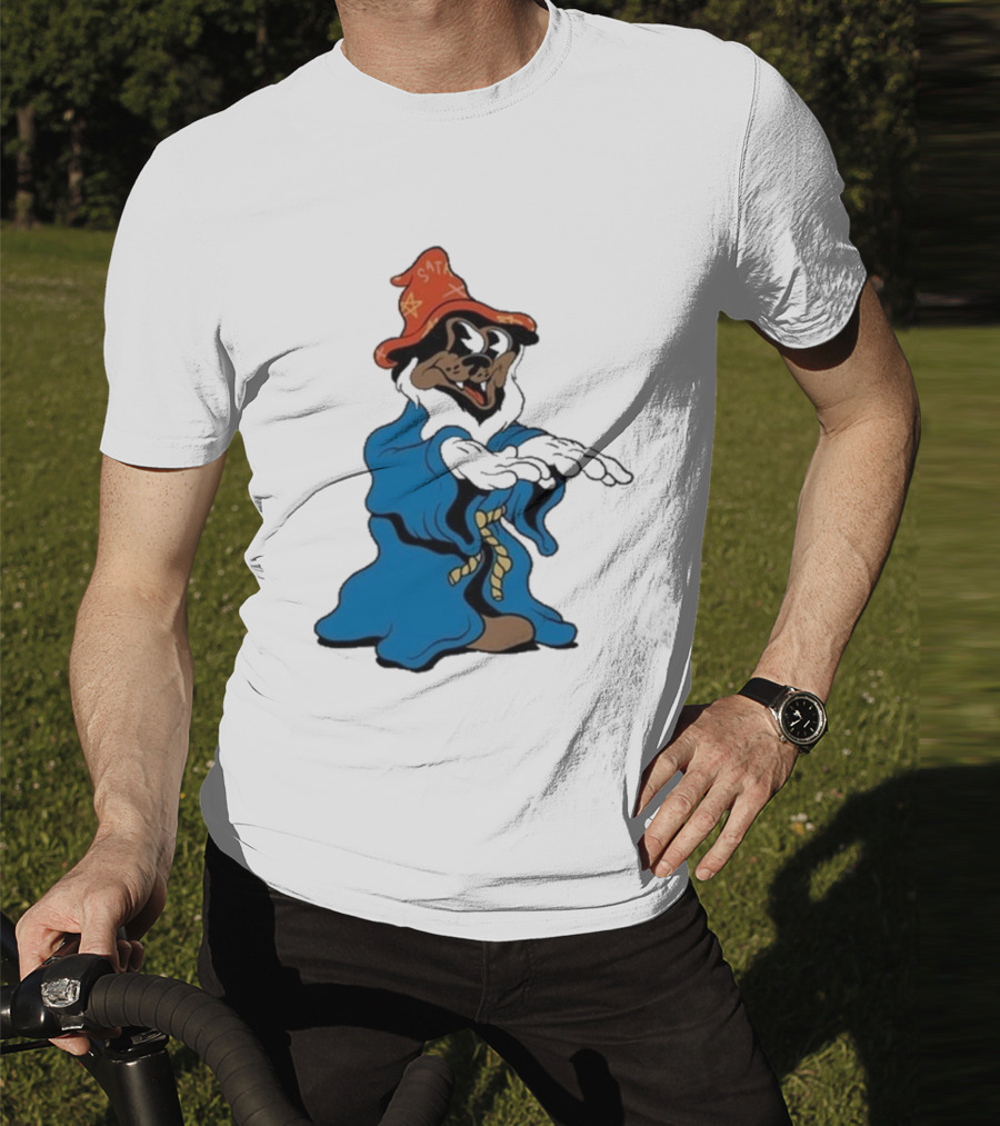 The Dudes It’s All Wavy Wizard Dog In Blue Robe With Orange Star Hat T-Shirt