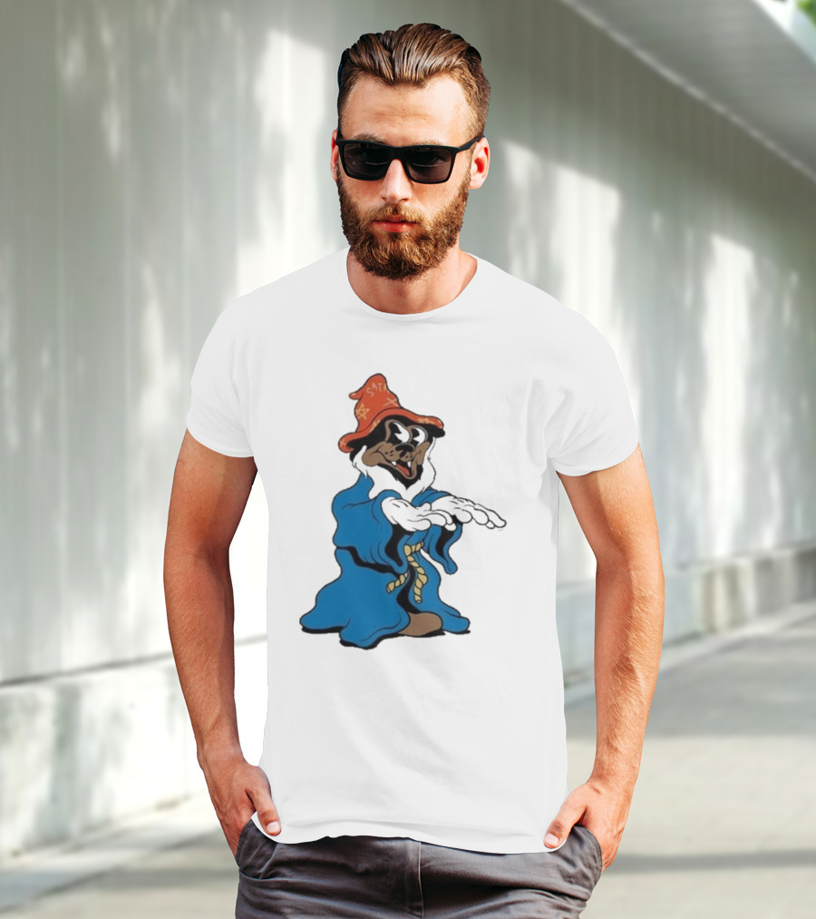 The Dudes It’s All Wavy Wizard Dog In Blue Robe With Orange Star Hat T-Shirt
