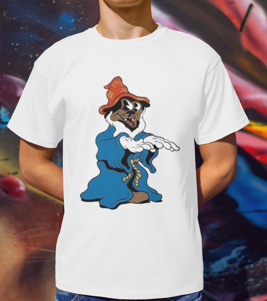 The Dudes It’s All Wavy Wizard Dog In Blue Robe With Orange Star Hat T-Shirt