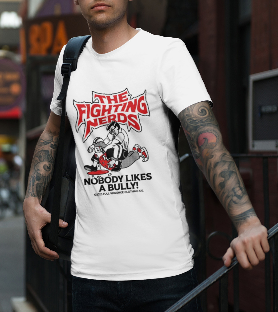 The Fighting Nerds Nobody Likes A Bully Cartoon Robot Battle T-Shirt