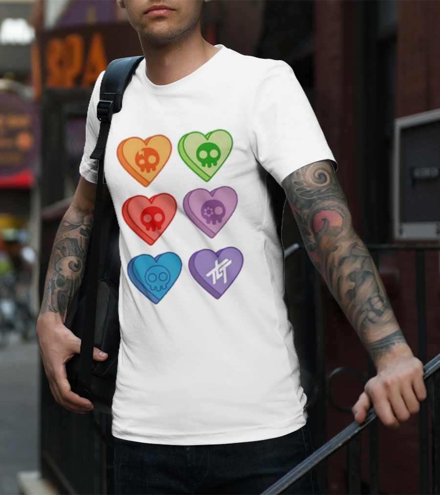 The Living Tombstone Colorful Candy Hearts Skull Motif Baby Doll T-Shirt