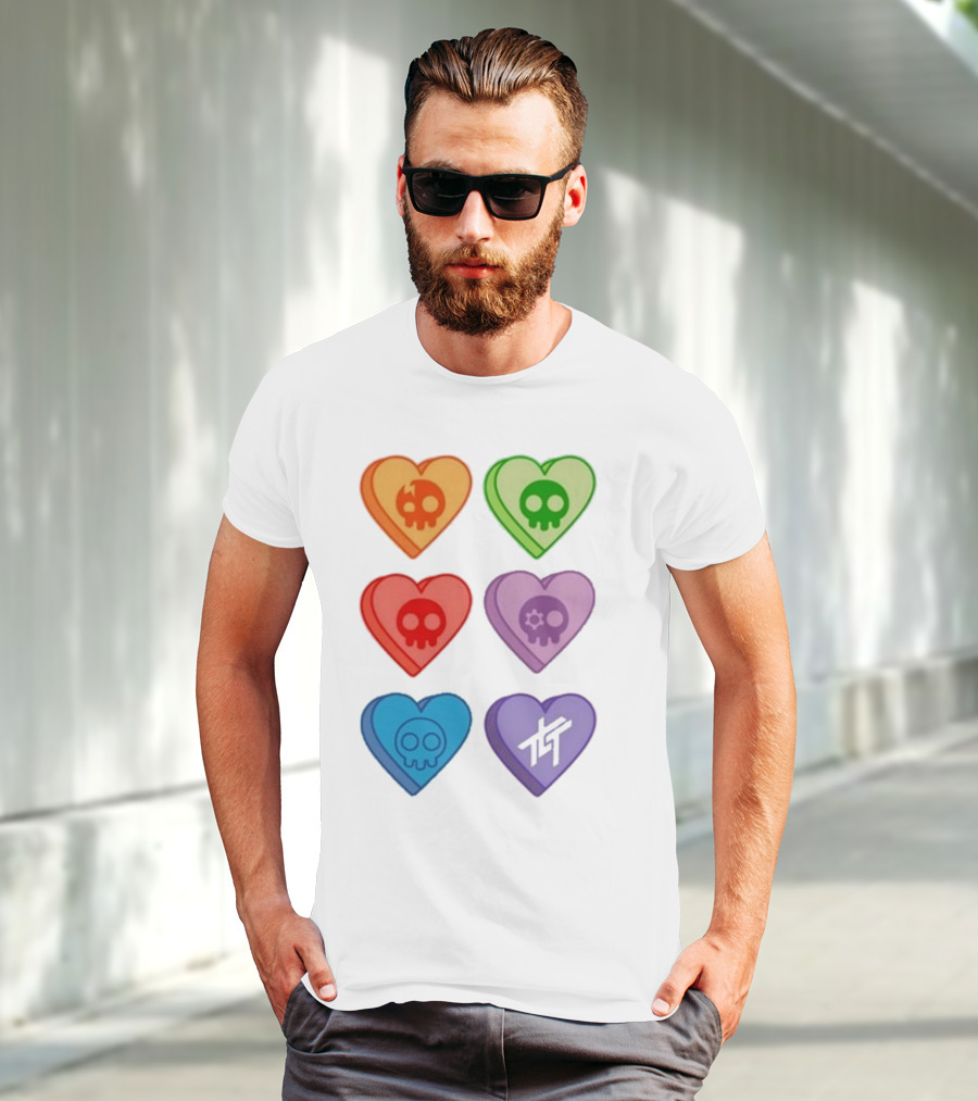 The Living Tombstone Colorful Candy Hearts Skull Motif Baby Doll T-Shirt