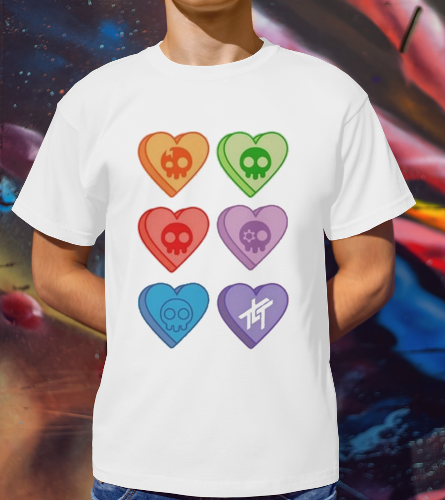 The Living Tombstone Colorful Candy Hearts Skull Motif Baby Doll T-Shirt