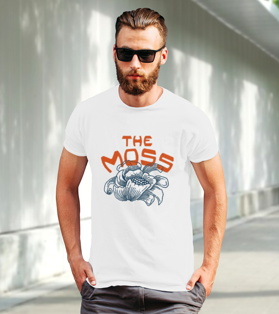 The Moss Flower 2025 Bold Blue And Orange Text Over Artistic Floral Illustration T-Shirt