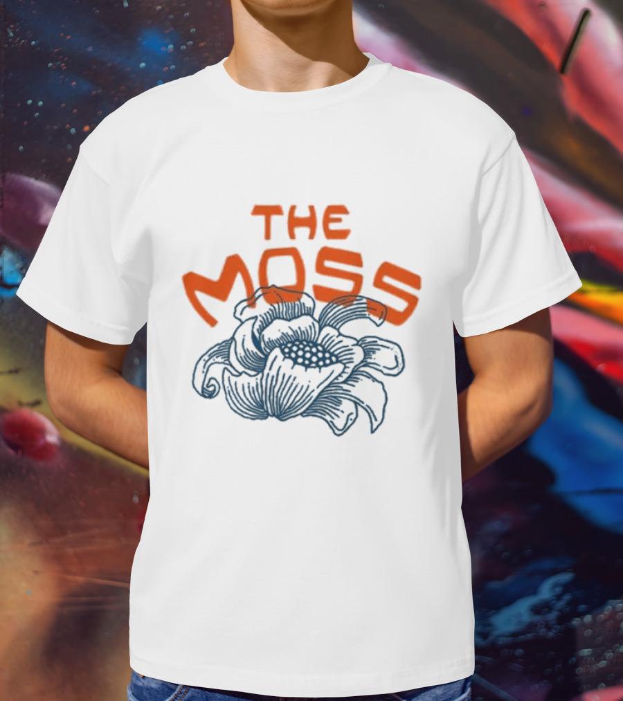 The Moss Flower 2025 Bold Blue And Orange Text Over Artistic Floral Illustration T-Shirt
