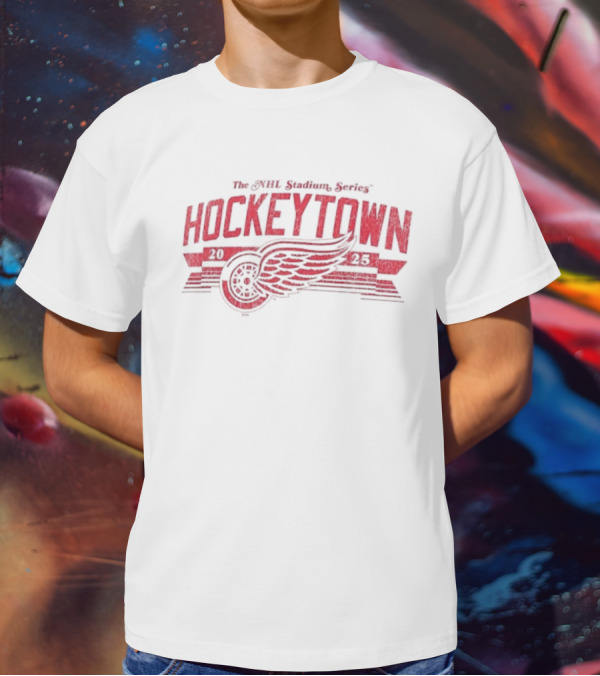 The NHL Stadium Series Hockeytown 2025 Winged Wheel T-Shirt