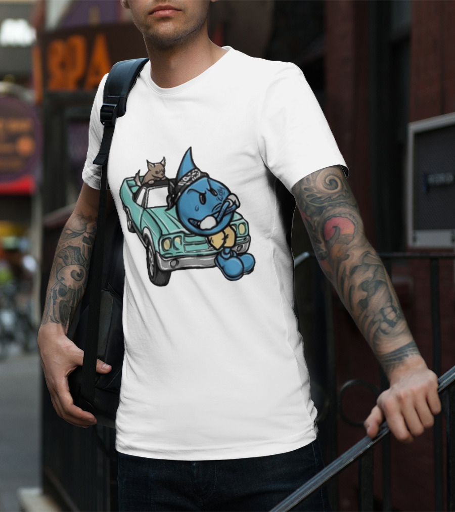 Thornhill Bat White Blue Cartoon Character With Dog In Classic Car T-Shirt