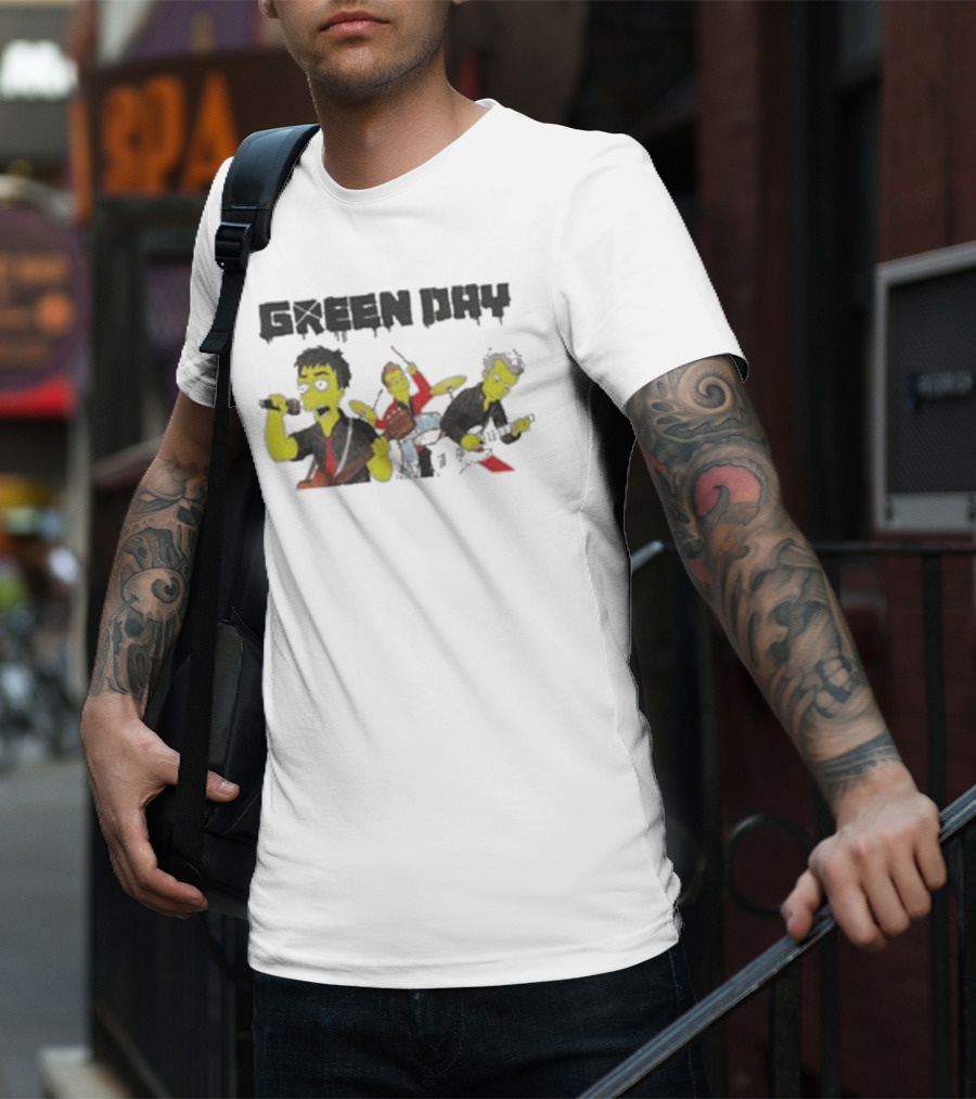 The Simpsons Band Members Playing Instruments Green Day Style T-Shirt