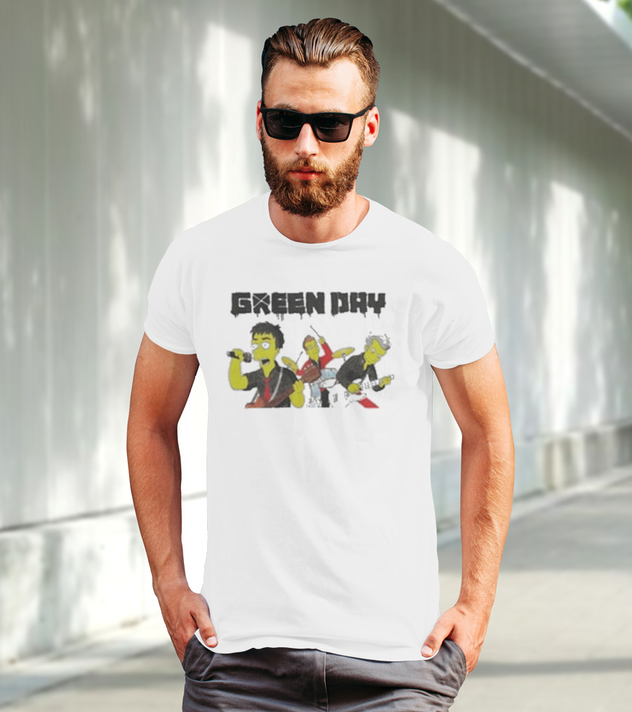 The Simpsons Band Members Playing Instruments Green Day Style T-Shirt