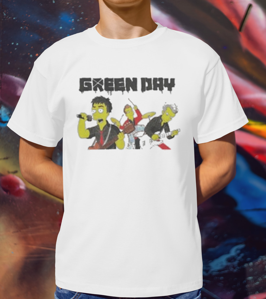 The Simpsons Band Members Playing Instruments Green Day Style T-Shirt