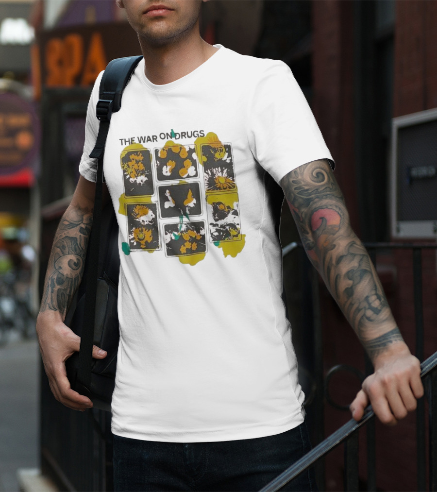 The War On Drugs Floral Squares Butterflies And Flowers T-Shirt
