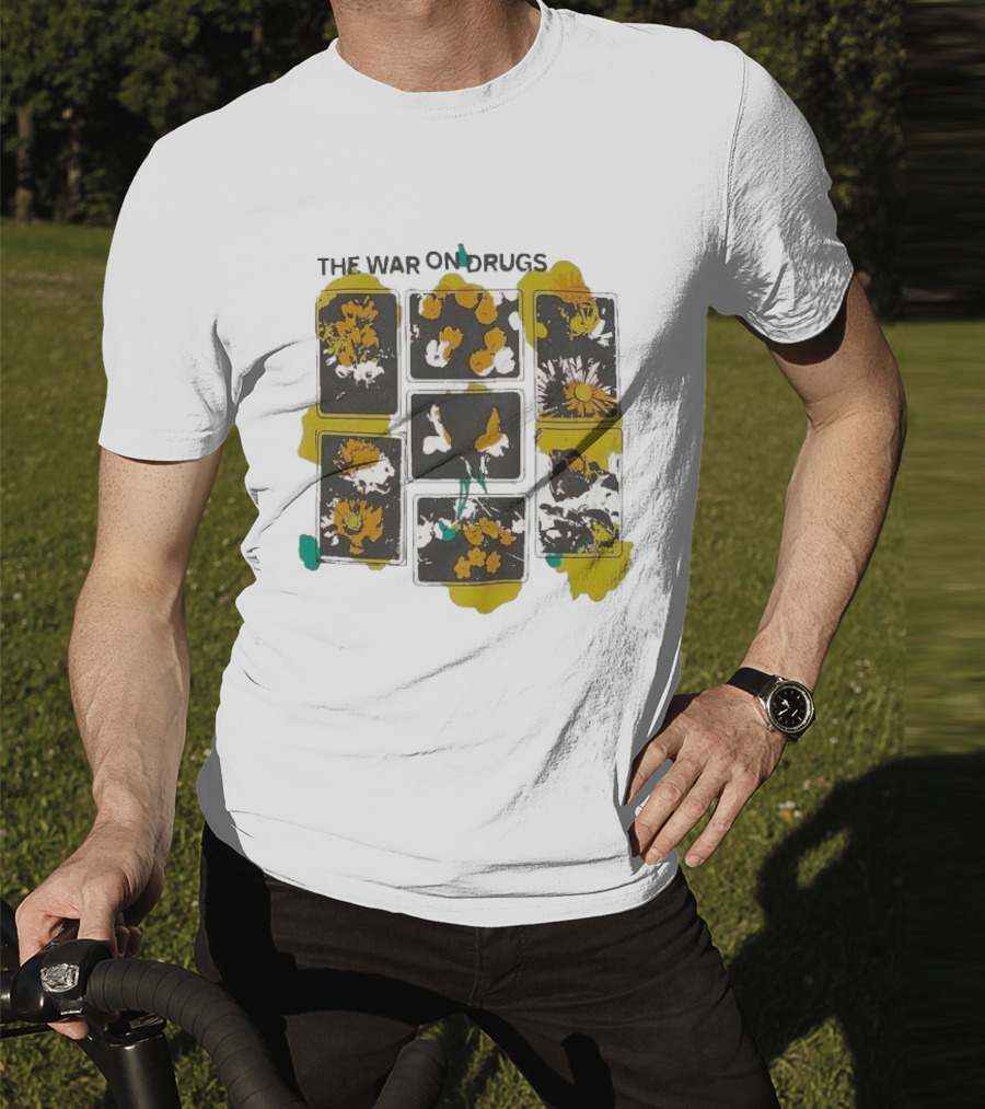 The War On Drugs Floral Squares Butterflies And Flowers T-Shirt
