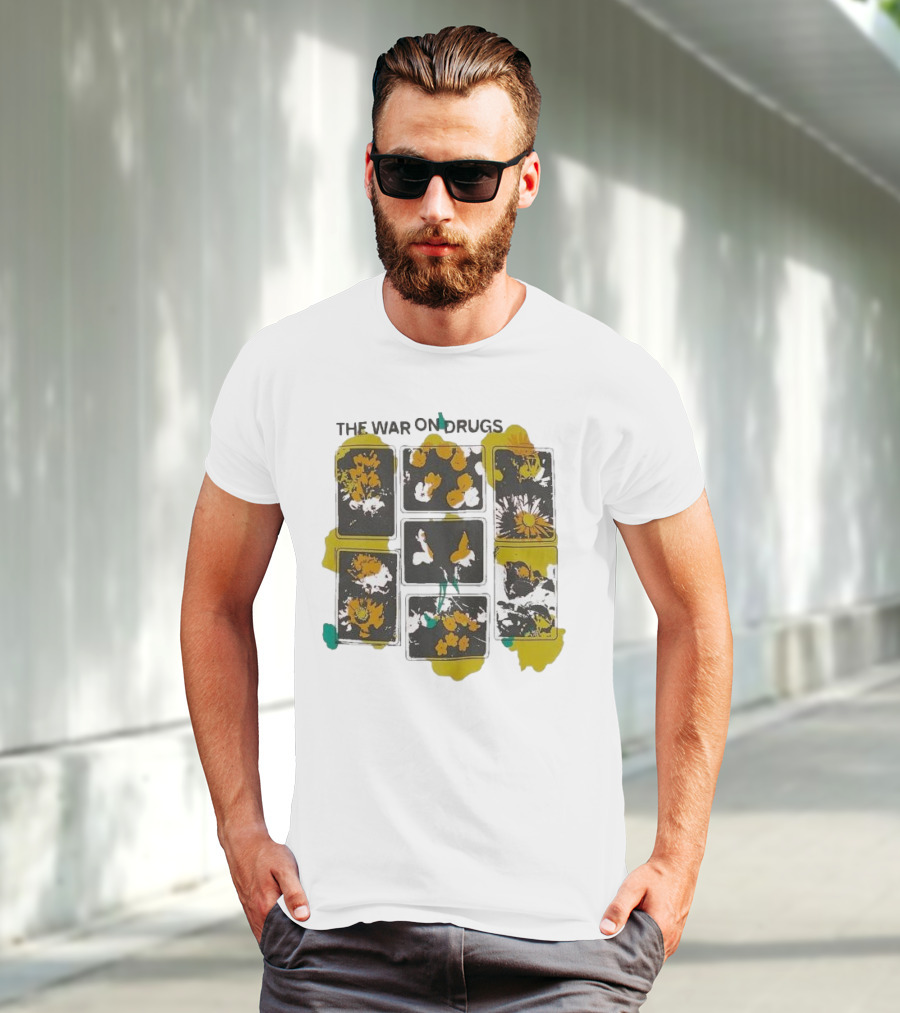 The War On Drugs Floral Squares Butterflies And Flowers T-Shirt