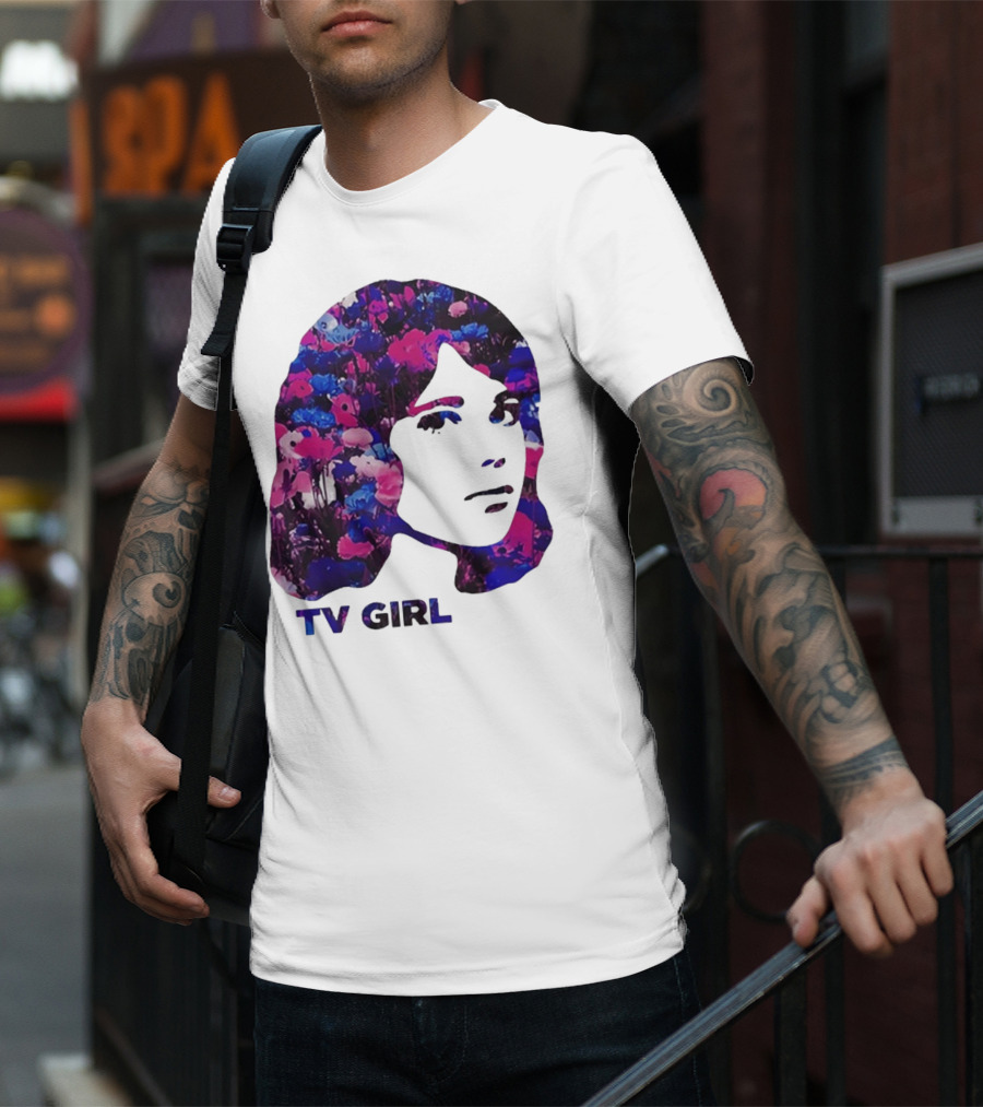 TV Girl Flower Pattern Face Design T-Shirt