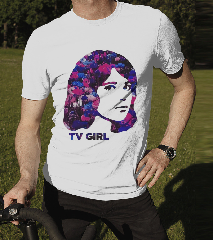 TV Girl Flower Pattern Face Design T-Shirt