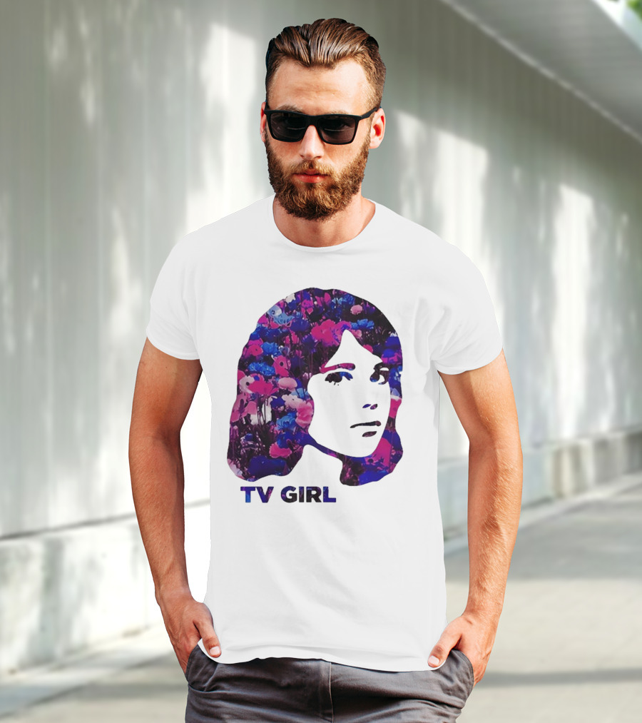 TV Girl Flower Pattern Face Design T-Shirt