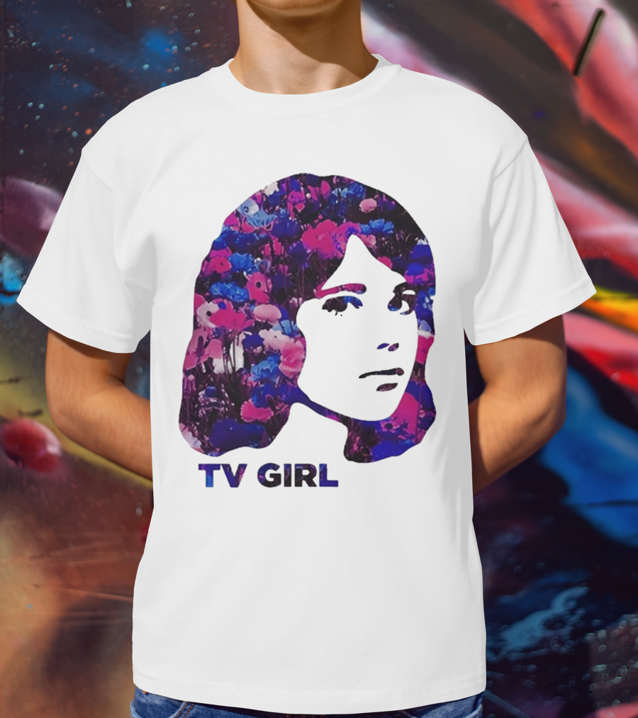 TV Girl Flower Pattern Face Design T-Shirt