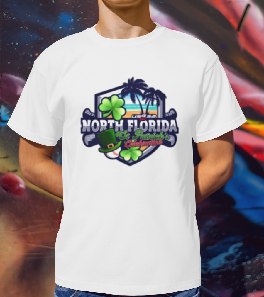 USSSA North Florida St Patrick’s Celebration March 15-16 2025 Shamrock Hat Palm Trees Baseball T-Shirt