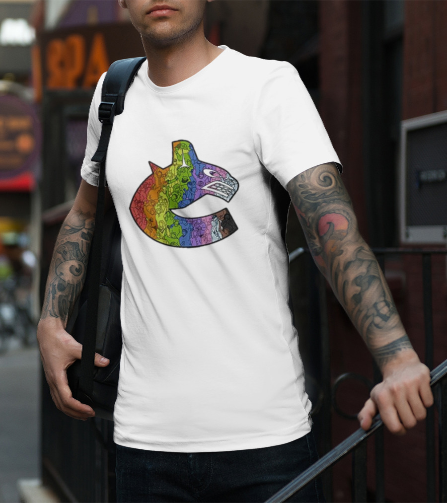 Vancouver Canucks 2025 Pride Rainbow Orca Emblem T-Shirt