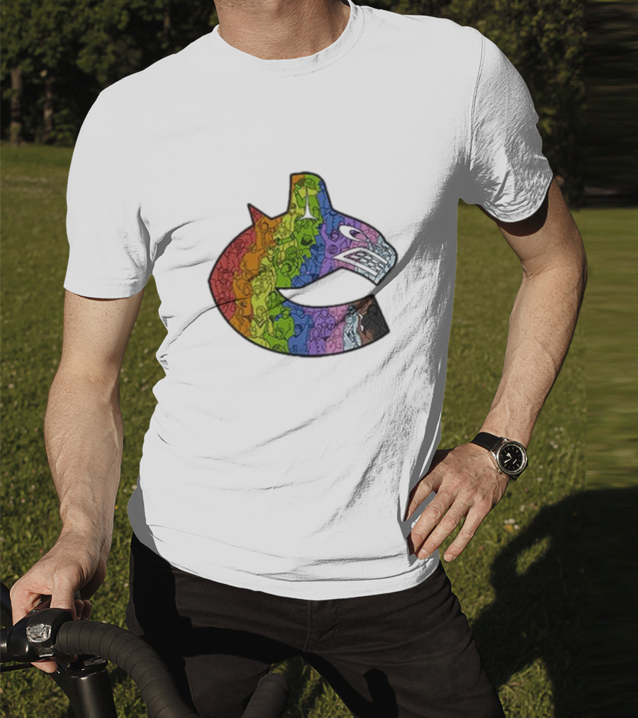 Vancouver Canucks 2025 Pride Rainbow Orca Emblem T-Shirt