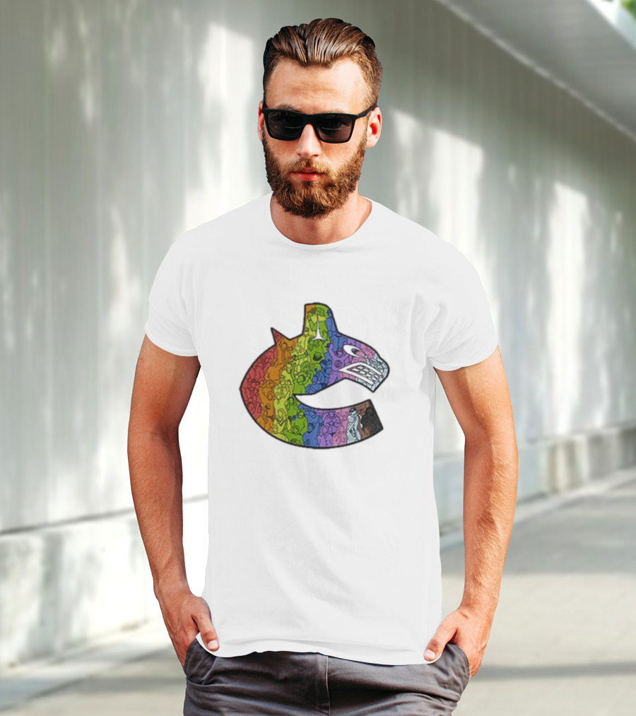 Vancouver Canucks 2025 Pride Rainbow Orca Emblem T-Shirt