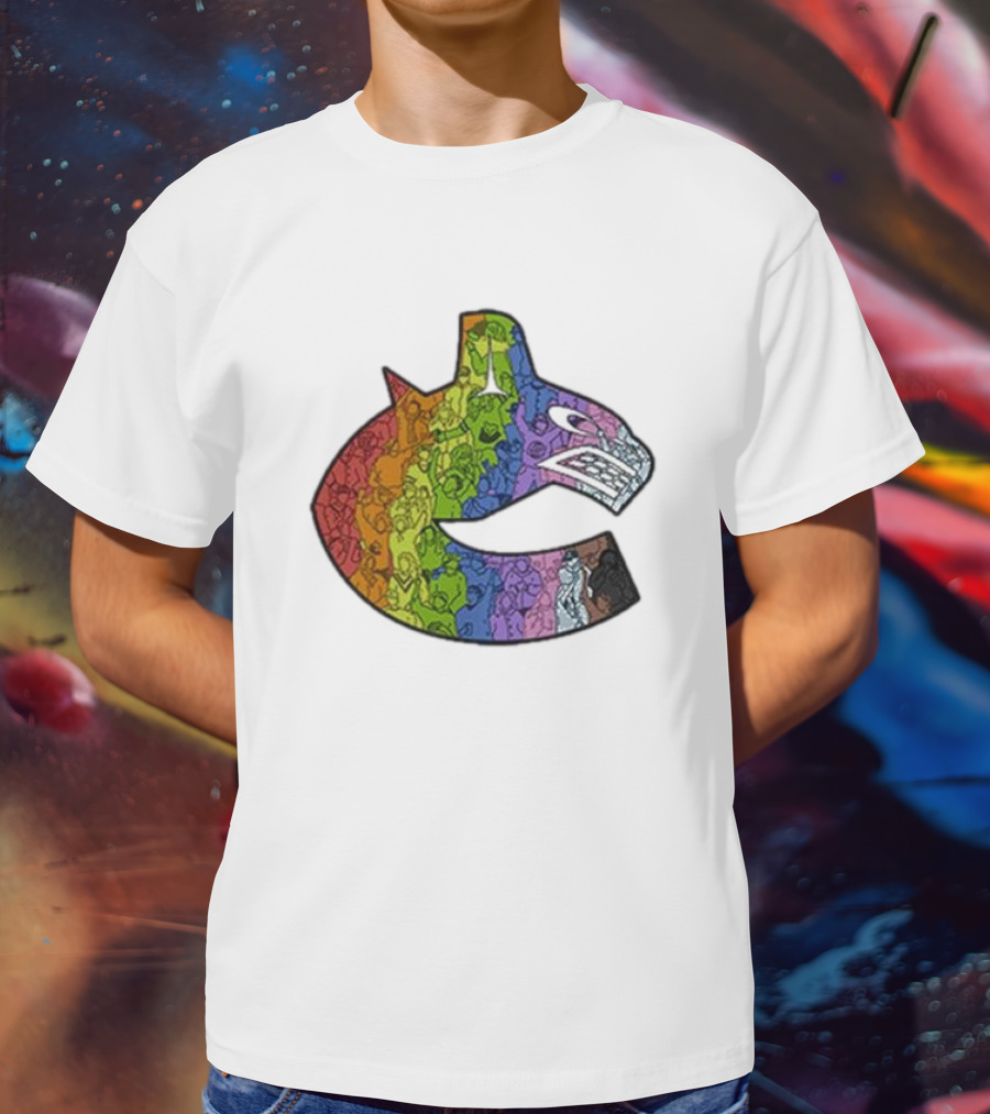 Vancouver Canucks 2025 Pride Rainbow Orca Emblem T-Shirt