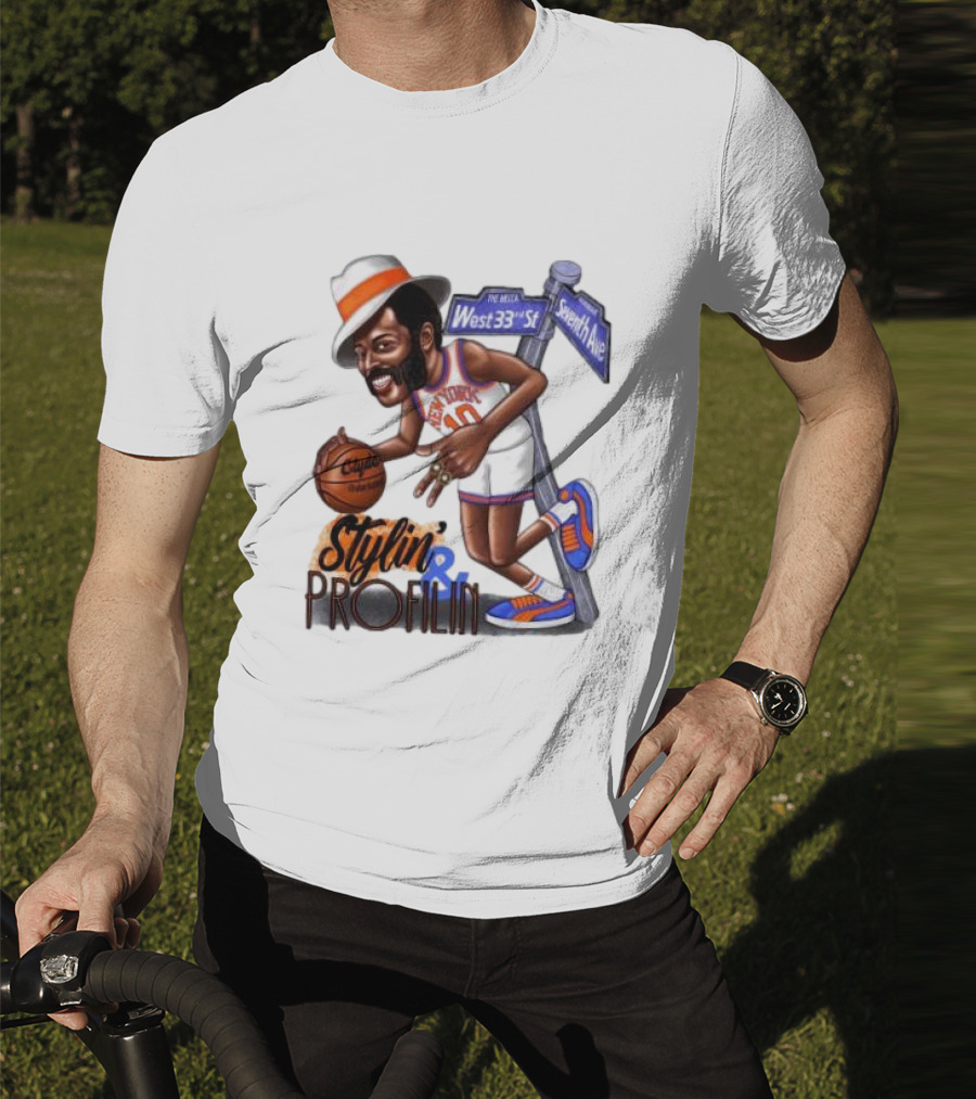West 33rd St Seventh Ave Clyde Stylin Profilin New York Knicks Walt Frazier T-Shirt