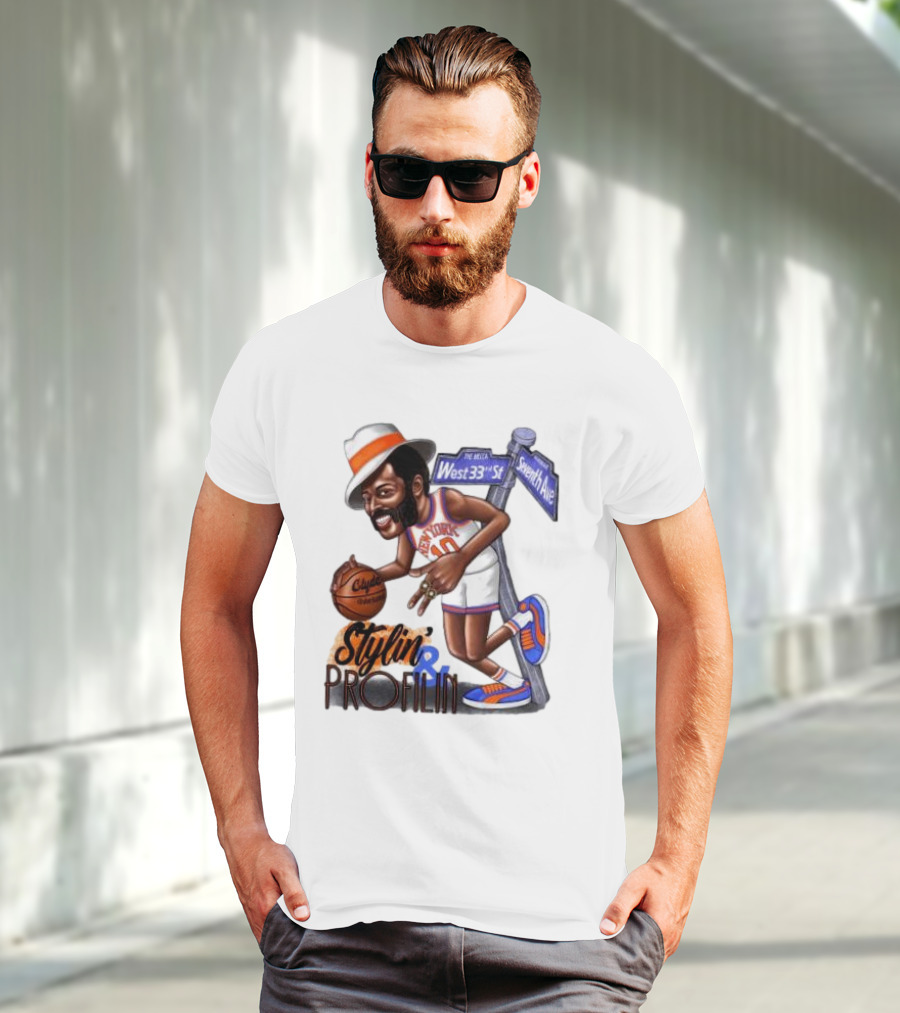 West 33rd St Seventh Ave Clyde Stylin Profilin New York Knicks Walt Frazier T-Shirt