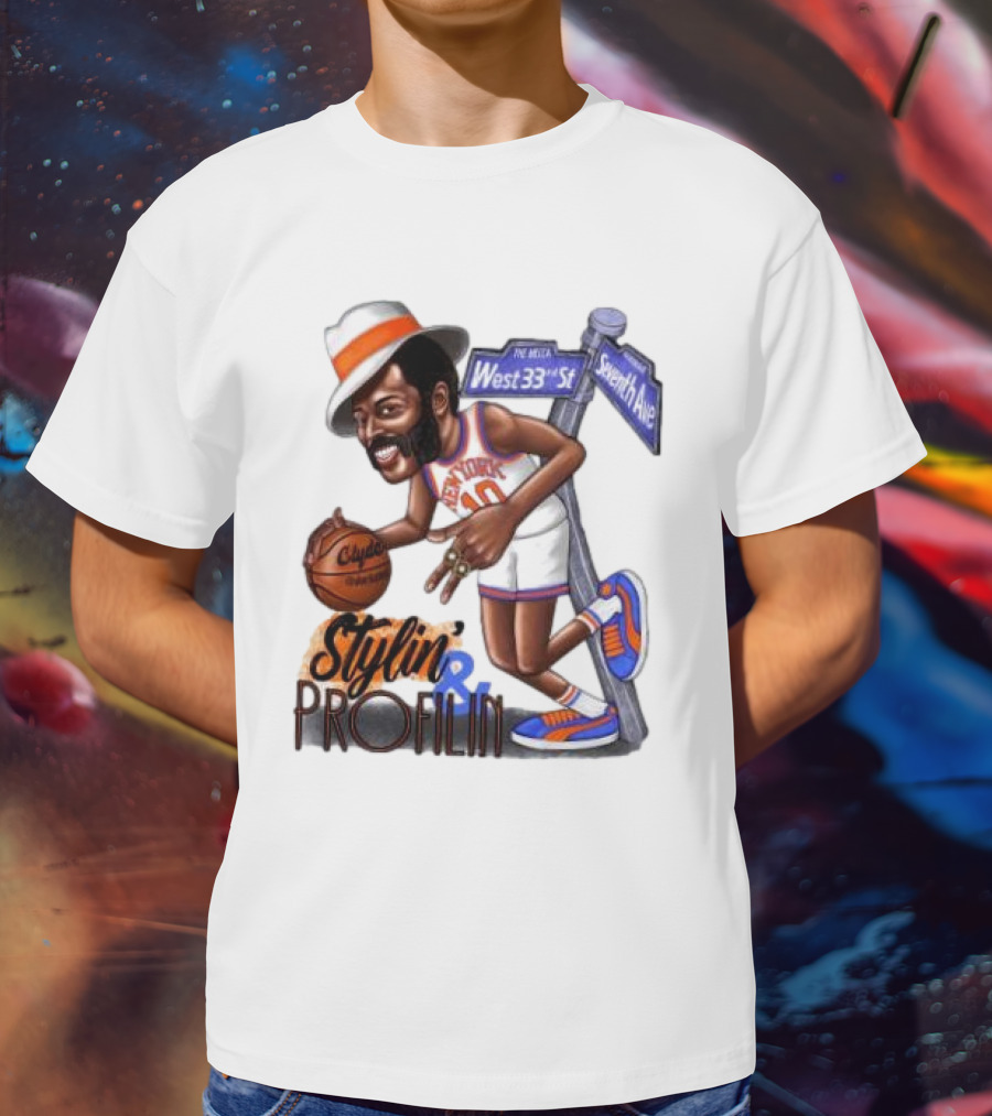 West 33rd St Seventh Ave Clyde Stylin Profilin New York Knicks Walt Frazier T-Shirt