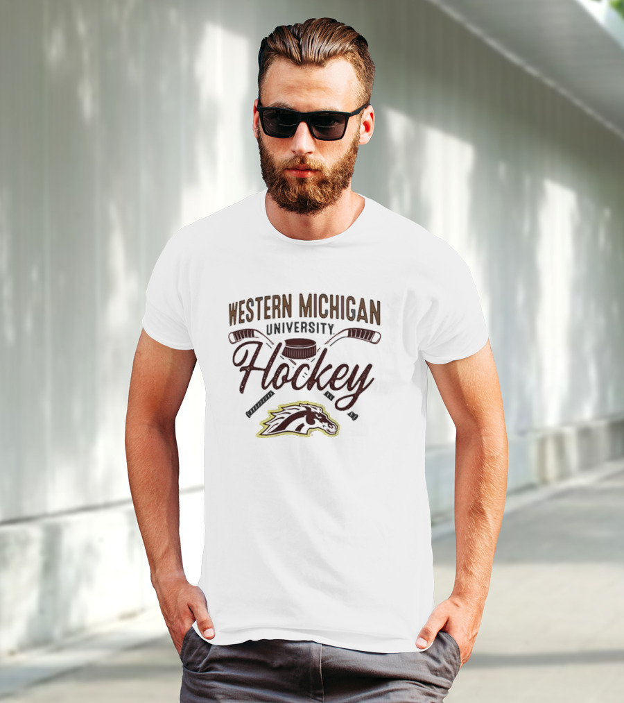 Western Michigan Hockey Broncos Puck And Sticks Logo T-Shirt