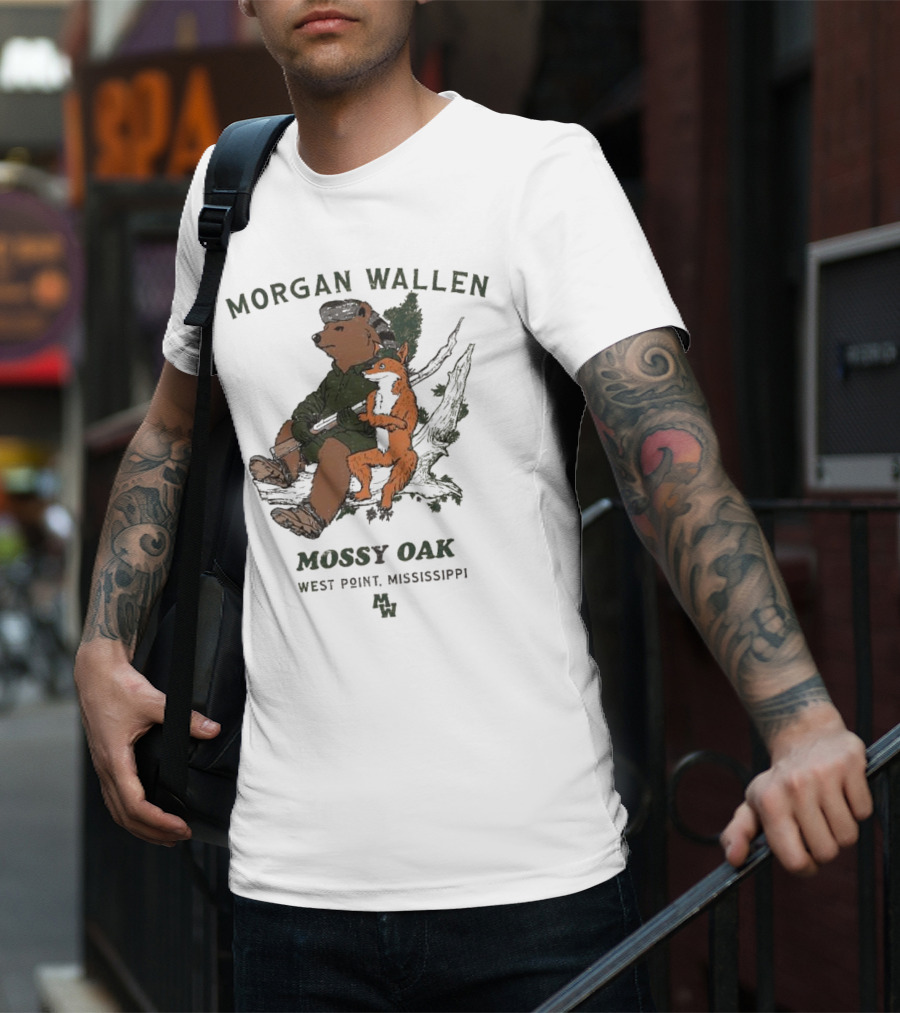 Morgan Wallen Bear And Fox With Mossy Oak West Point Mississippi T-Shirt