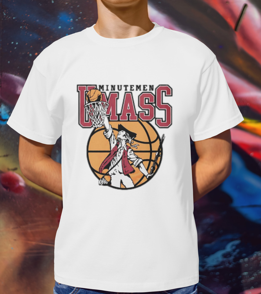 UMass Minutemen Basketball Retro Throwback Dunking Minuteman Basketball Graphic T-Shirt