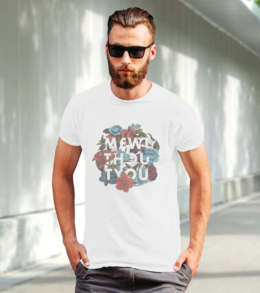 Mewi Thou Tyou White Flowers Roses Blue Red T-Shirt