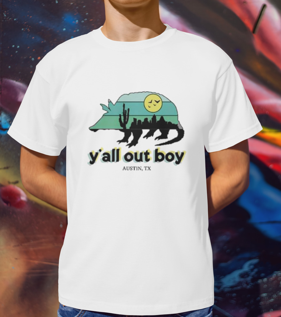 Fall Out Boy Y’All Out Boy Austin TX Skyline Cactus Desert Sun Icon T-Shirt