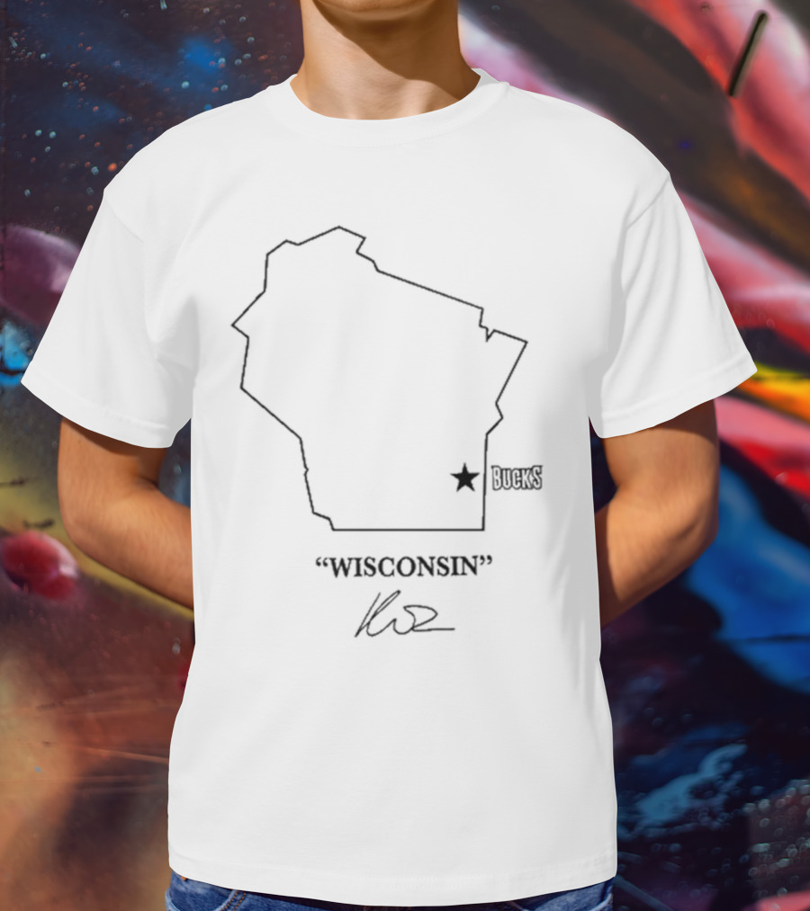 Wisconsin Outline Bucks Signature By Kuz T-Shirt