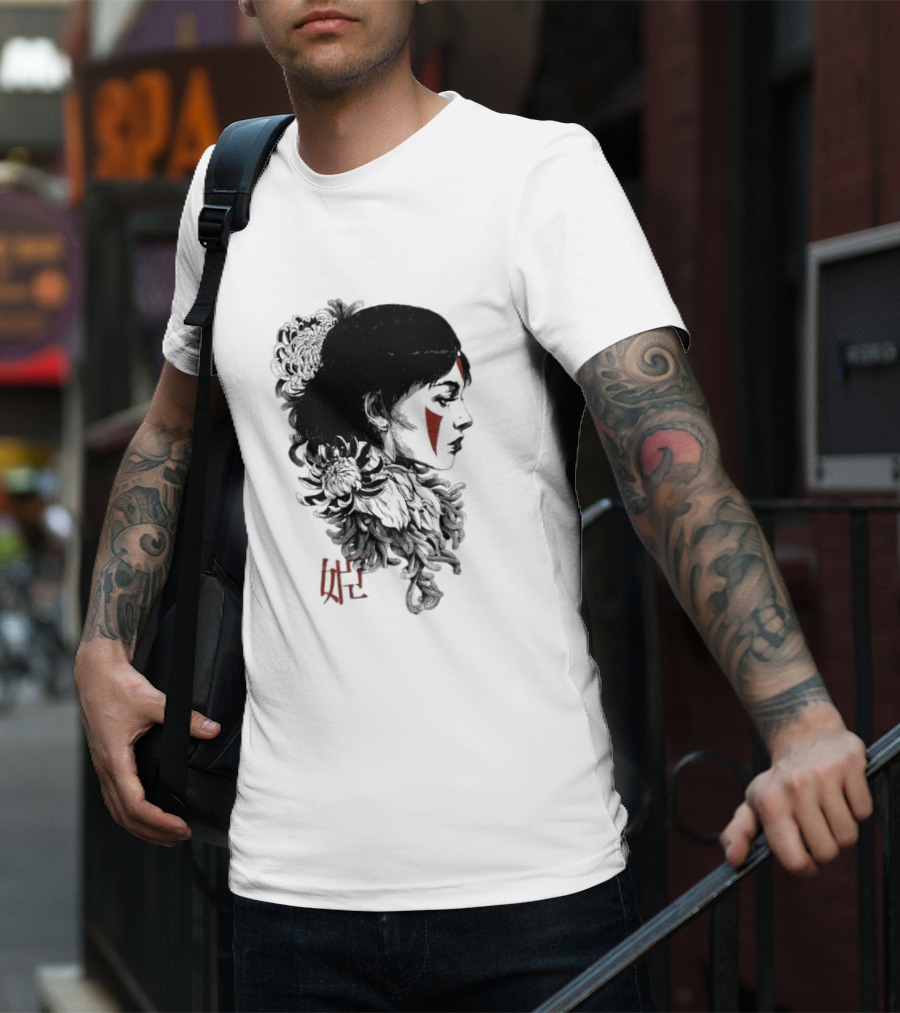 Rafael Baptista Wolf Girl Floral Face Paint Chrysanthemum T-Shirt