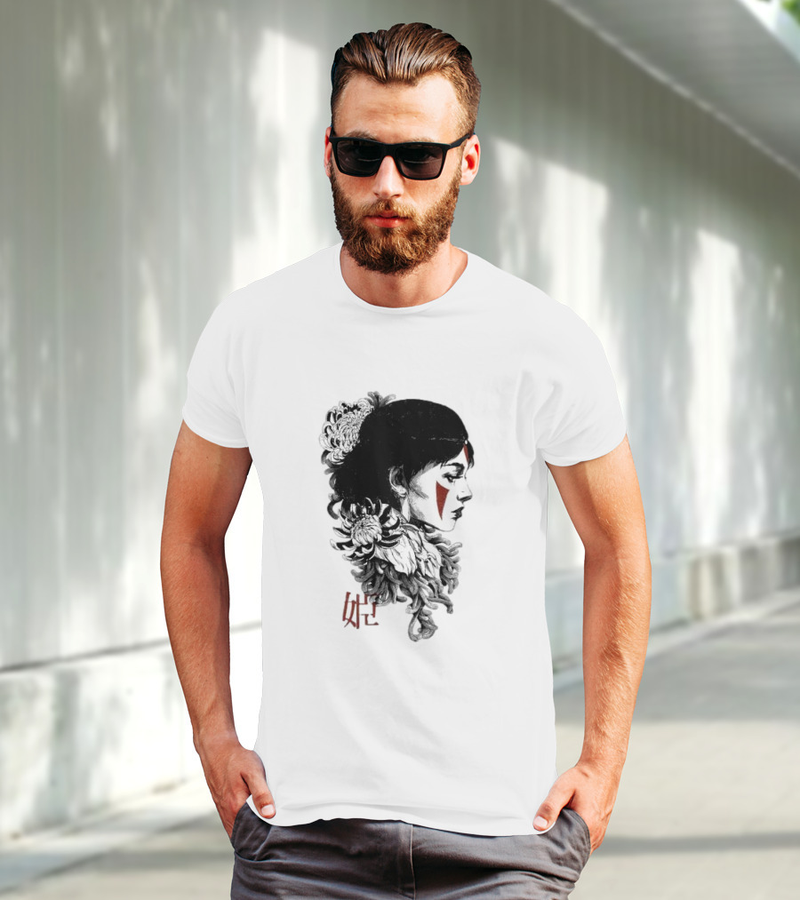 Rafael Baptista Wolf Girl Floral Face Paint Chrysanthemum T-Shirt