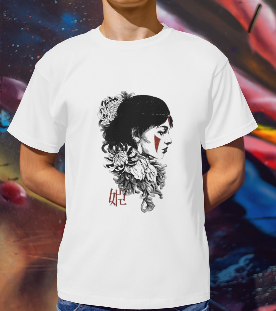 Rafael Baptista Wolf Girl Floral Face Paint Chrysanthemum T-Shirt