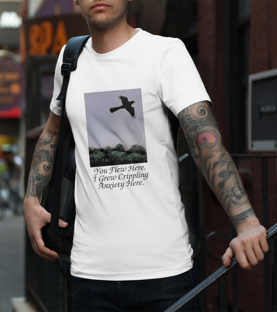 You Flew Here I Grew Crippling Anxiety Here Plane And Nature Scene T-Shirt