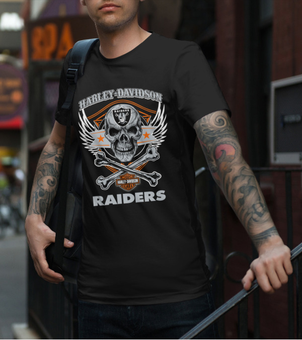 Harley Davidson Raiders Skull Las Vegas Raiders Motorcycles T-Shirt
