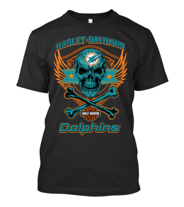 Harley Davidson Motorcycles Miami Dolphins Skull And Crossbones T-Shirt