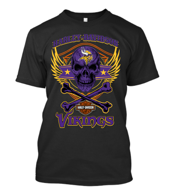 Harley Davidson Vikings Skull Minnesota Vikings Motorcycle Cycles T-Shirt