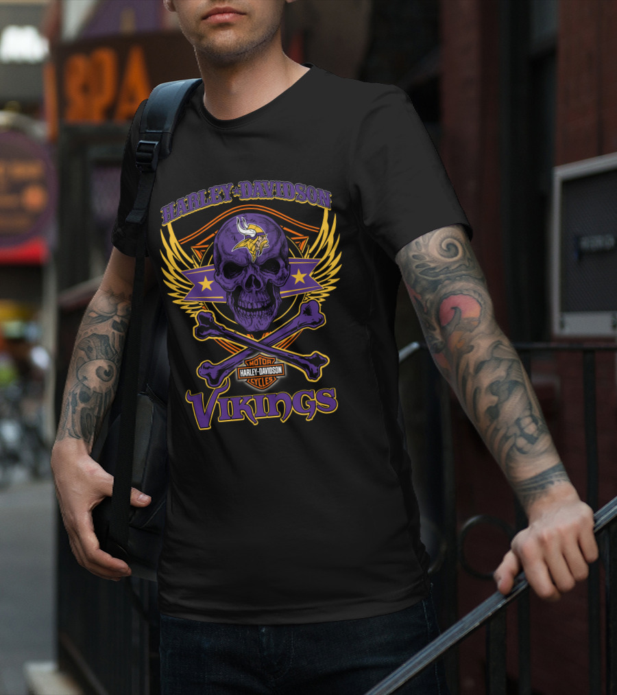 Harley Davidson Vikings Skull Minnesota Vikings Motorcycle Cycles T-Shirt