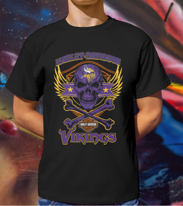 Harley Davidson Vikings Skull Minnesota Vikings Motorcycle Cycles T-Shirt