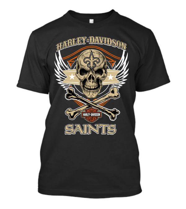 Harley Davidson New Orleans Saints Skull Fleur-De-Lis Wings T-Shirt