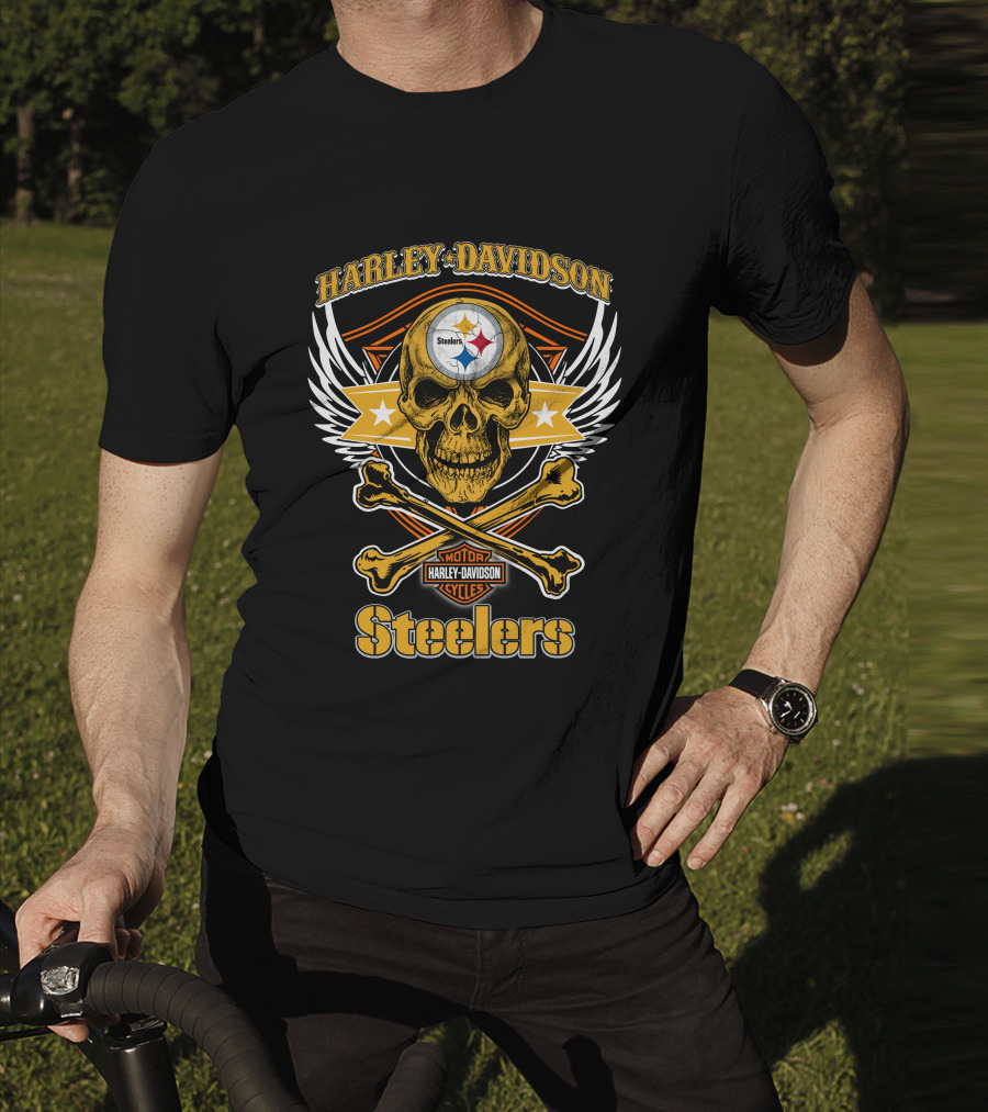 Harley Davidson Steelers Skull And Crossbones T-Shirt
