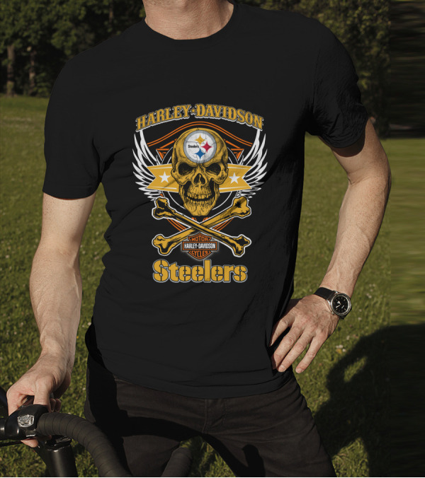 Harley Davidson Steelers Skull And Crossbones T-Shirt