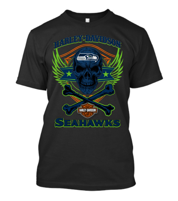 Harley Davidson Seattle Seahawks Skull And Crossbones T-Shirt
